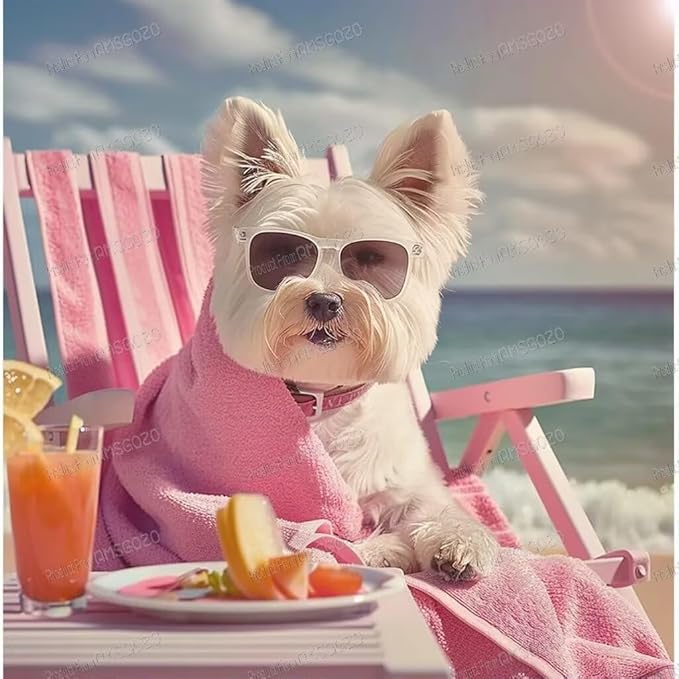 1000 Piece Puzzles for Adults - Beach Yorkie Wooden Jigsaw Puzzle for Adults Beginners, Unwind from Daily Life, for Family Bonding Activities