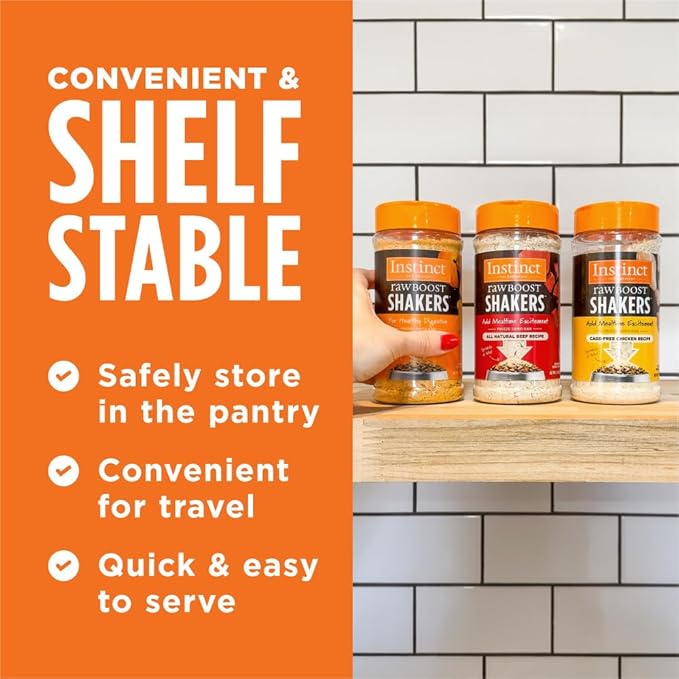 Instinct Raw Boost Shakers, Freeze-Dried Powder, Dog Food Topper, Chicken - Gut Health, 5.5 oz. Bottle