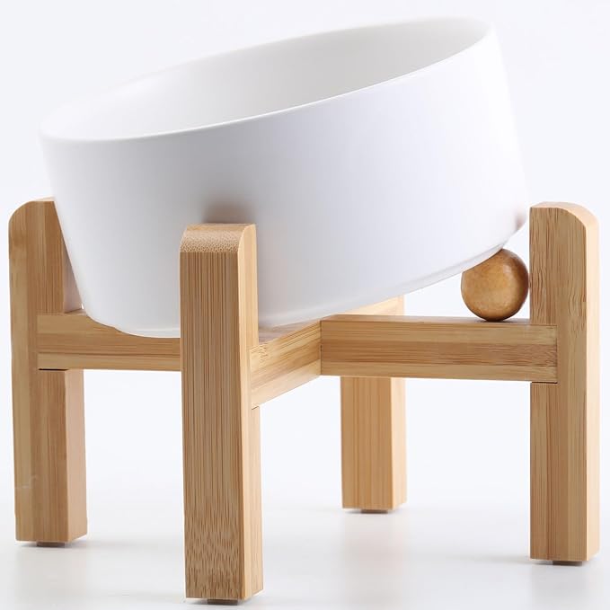 Petygooing White Raised/Elevated 15°Slanted Ceramic Dog Bowl for Small Breeds,Tilted Anti Slip Pet Feeding Bowl,Food Water Dish with Stand for Cats and Small Dogs Puppy 13.5 OZ (5.1In / 1.7 Cups)