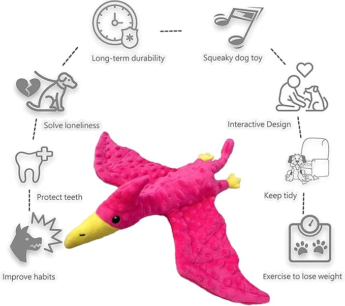 Squeaky Dog Toys Plush Dog Toy with Crinkle Paper Stuffed Durable Dog Chew Toys for Small Middle and Large Dogs Pterodactyl Green