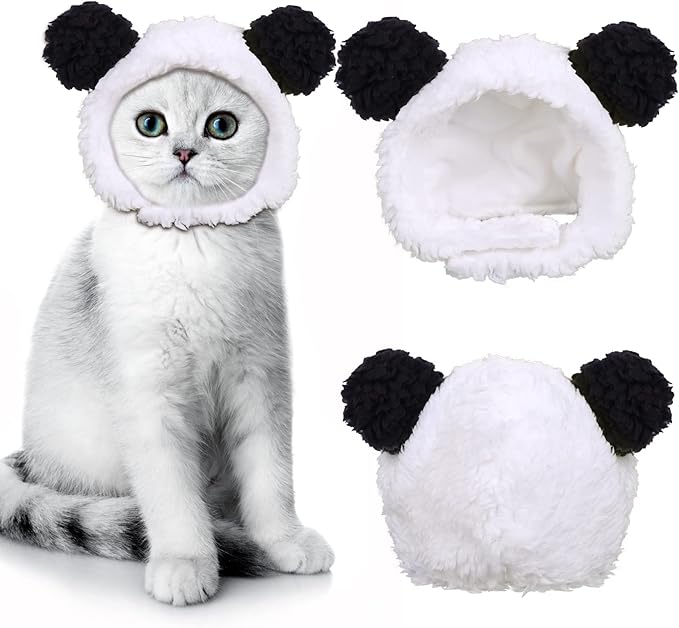 JOICEE Cute Cat Costume - Warm Bear Hat for Small Pets (Black & White)