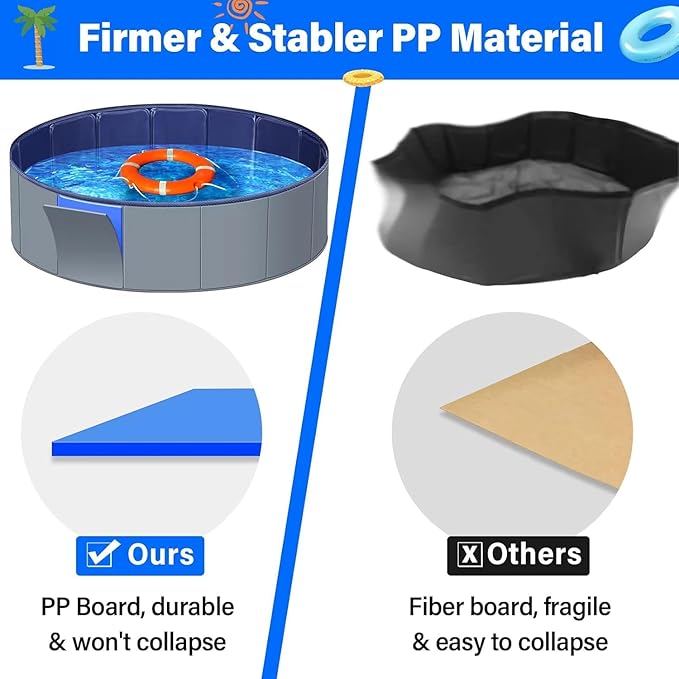 Dog Pool for Large Dogs, Kiddie Pool Hard Plastic, Dog Bathtub Portable, Foldable Pool for Dogs Slip-Resistant (Dark Gray, XL-64"x12")