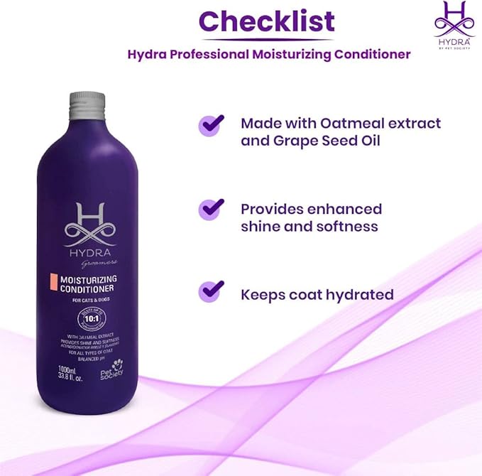 Hydra Professional Moisturizing Dog Conditioner, Oatmeal Hair Conditioner for Dogs and Cats, Suitable for All Breeds and Coat Types, Promotes Shine