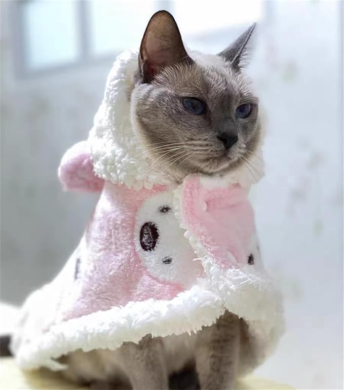 Furry Dog Cape Blanket,Soft Pet Cloak Blanket,Warm Cozy Pet Wraps with Hood Winter Nightgown,Cute Thicken Small Dog Cats Robe Clothes (Pink, Medium)