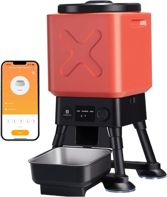 Automatic Dog Feeder for Large Dogs, 14L Capacity, Remote Feeding, Anti-Blockage System, Timed Auto Dog Food Dispenser, 2.4G WiFi App Control，Dual Power Supply,Stainless Steel Bowl