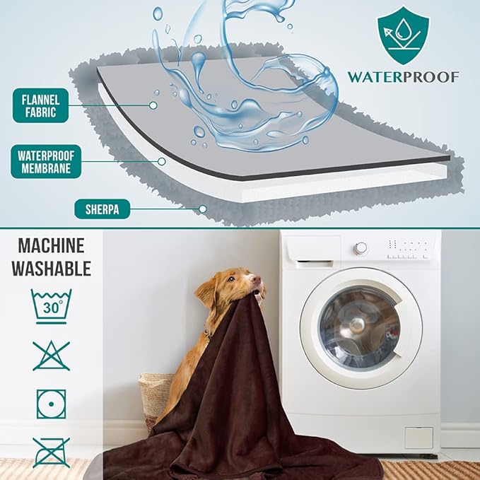 PetAmi Waterproof Dog & Cat Blanket for Medium Large Dogs, Pee Proof & Reversible, Soft Dog Pee Crate Cover, Washable, 60x80 Brown