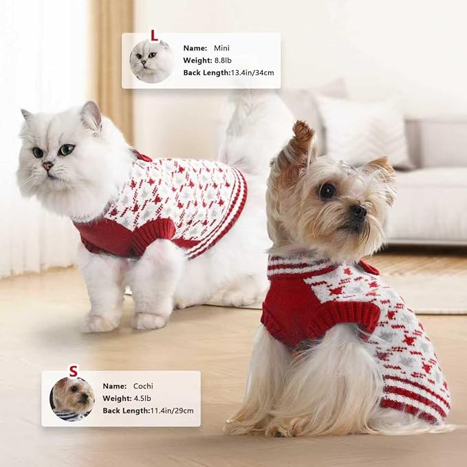 Christmas Halloween Dog Sweater for Extra-Small Girls or boy, Soft Clothes Winter Weather for Dog Outfit for Doggie Kitten Small XXS XS Cat Sweaters Apparel (RED, S)