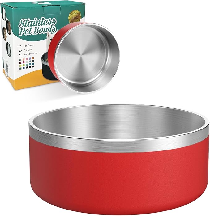 LIANLAI Stainless Steel Dog Bowls, Rust-Resistant Pet Bowls, Non Slip Dog Water Bowl, Versatile Feeding Bowls (Red，64 oz)