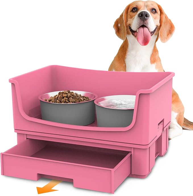 Mess Proof Dog Bowls, No Mess Dog Food and Water Bowl Set, No Spill Pet Feeder with 2 Stainless Steel Bowls for Medium Dogs