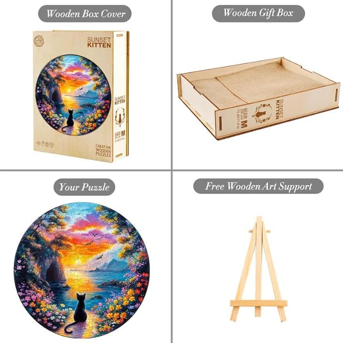 Jigfoxy Wooden Puzzle for Adults, Kitten Wooden Jigsaw Puzzles for Adult, Unique Cat Shape Wood Cut Puzzles, Christmas Thanksgiving Gifts for Friends Family (S-8.5 * 8.5in-100pcs)