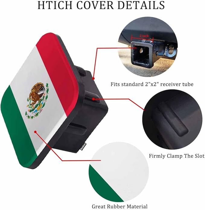 Mexico Flag Trailer Hitch Covers for Trucks Cars, Mexican National Flag Rubber Tow Trailer Hitch Cover Plug Insert Receiver Tube Hitch Cover Cap for Men Women