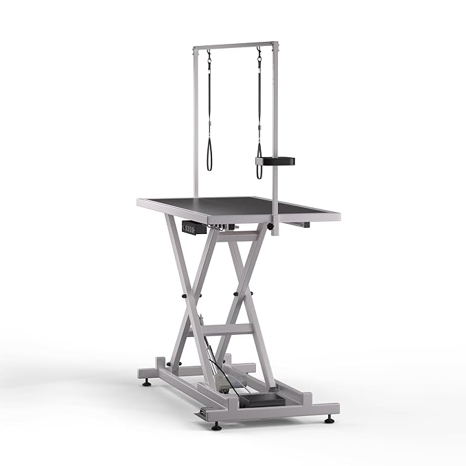52in Electric Dog Grooming Table, Heavy Duty Adjustable Lift Grooming Table for Large Dogs, Capacity 660IB, with Tool Organizer, Foot Control, Anti Slip Tabletop (White, 51.2 * 24.2INCH)