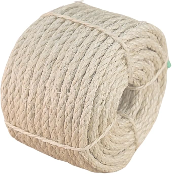 Premium Brazilian Sisal Rope, Natural Fiber 100% Sisal, Ultra Durable, Chemical-Free, Ideal for DIY, Cats, Scratching Post Replacement, Home Decor, Garden, Crafting (5/16” 100 ft / 8mm 30m)