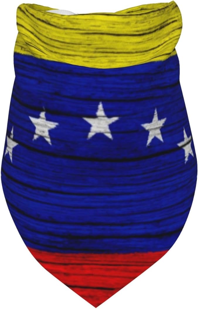 Venezuela Wooden Texture Venezuelan Flag Dog Bandana Scarf Triangle Bibs Pet Accessories Cat Kerchief