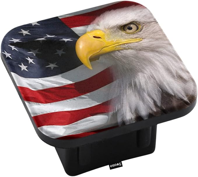 Swono Bald Eagle American Flag Tow Trailer Hitch Cover Plug Insert, Bald Eagle Waving USA Flag Sturdy Hitch Tube Covers Keep Trailer Hitch Receiver Tube Clean and Protected for Sedans Tractors Trucks