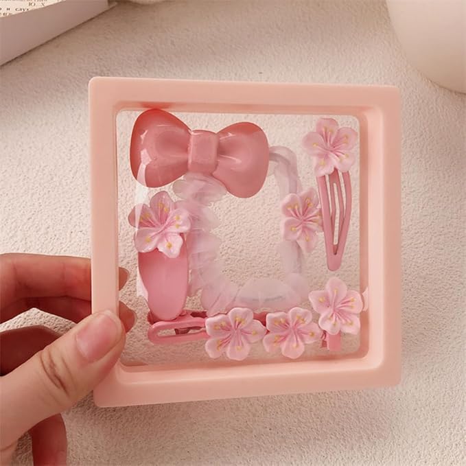 Hair Clips for Women, Acrylic Resin Hair Accessories set with Hairbands Colored Hair Ties, Flower, Rainbow, Little Bear Clips Cute pattern for Birthday Prom Cosplay Party (pink flowers Bowknot)