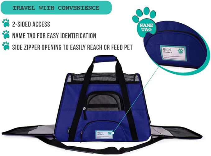 PetAmi Airline Approved Pet Carrier for Cat, Soft Sided Dog Carrier for Small Dogs, Cat Travel Supplies Accessories Indoor Cats, Ventilated Pet Carrying Bag Medium Large Kitten Puppy, Small Royal Blue