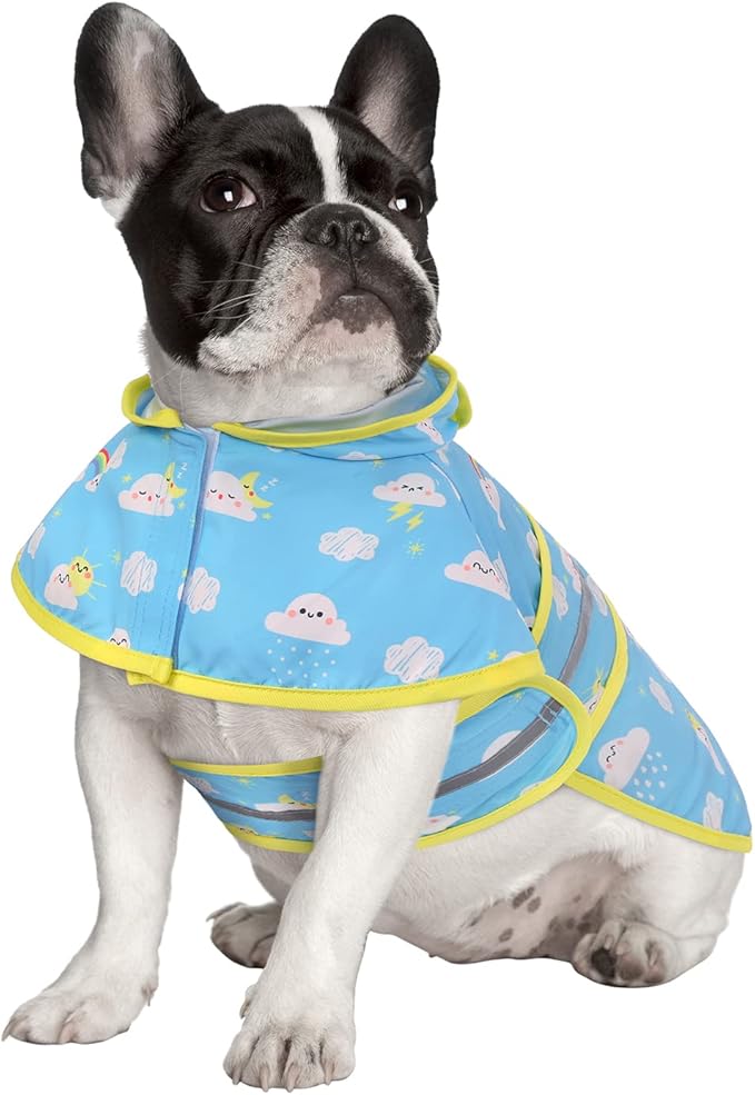 HDE Dog Raincoat Jacket Reflective Adjustable Hooded Pet Poncho Rain Coat with Leash Hole for Small to X-Large Dogs Cartoon Storm - M