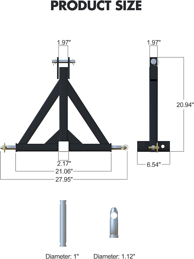 3 Point 2" Trailer Hitch Receiver Heavy-Duty for Category 1 Tractors Compatible with Kubota, BX, LM25H, WLM Tractor, NorTrac, Yanmar, Kioti, Cat (3 Point Trailer Hitch)