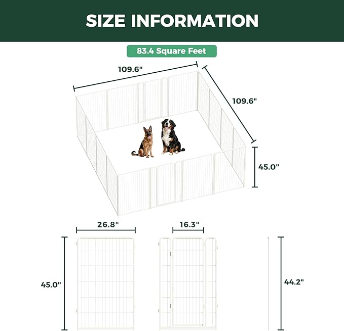 FXW Homeplus Unleashed Indoor Dog Playpen - Stress-Free and Safe Play, Heavy Duty 45 Inch 16 Panels Dog Pen for Large Dogs, White│Patented