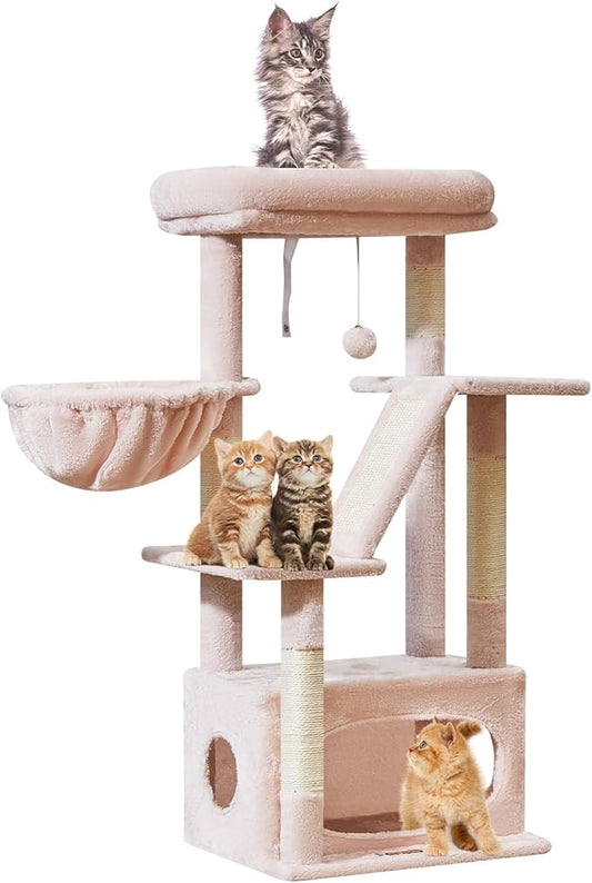 Taoqimiao Cat Tree,38.5-Inch Cat Tower for Indoor Cats,Suitable for Kittens with Luxurious cat condo with Adjustable Baskets and Luxurious Perch MS029SP Jelly Pink