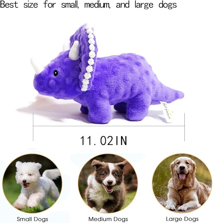 Squeaky Dog Toys Plush Dog Toy with Crinkle Paper Stuffed Durable Dog Chew Toys for Small Middle and Large Dogs Triceratops Red