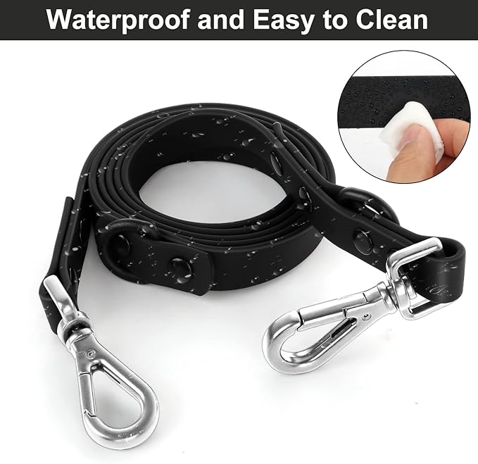 Wisedog Waterproof Dog Leash – 5ft/6ft Adjustable with 2 Hooks & Traffic Handle, Easy to Clean Double Clip Leash for Small, Medium, Large Dogs (Black L)