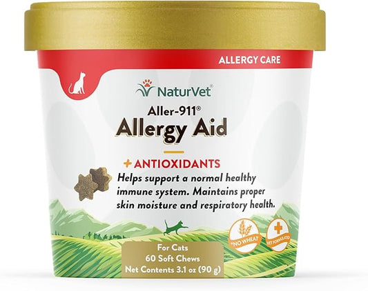 NaturVet – Aller-911 Allergy Aid Plus Antioxidants for Cats – 60 Soft Chews | Supports Immune System, Skin Moisture & Respiratory Health | Enhanced with Omegas, DHA & EPA | 30 Day Supply