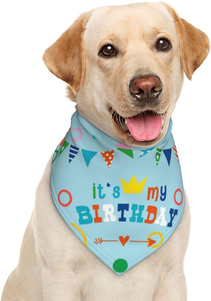 It's My Birthday Blue Dog Bandana Scarf Triangle Bibs Pet Accessories Cat Kerchief