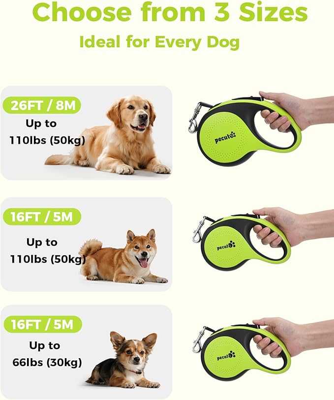Retractable Dog Leash for Large Dog with Light Rechargeable, 16ft Heavy Duty Retractable Pet Leash with One-Button Control, Anti-Twist Protection, Reflective Leash for Large Dogs Up to 110 lbs