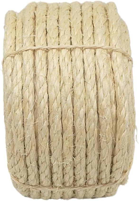 Premium Brazilian Sisal Rope, Natural Fiber 100% Sisal, Ultra Durable, Chemical-Free, Ideal for DIY, Cats, Scratching Post Replacement, Home Decor, Garden, Crafting (3/8” 100 ft / 9.5mm 30m)