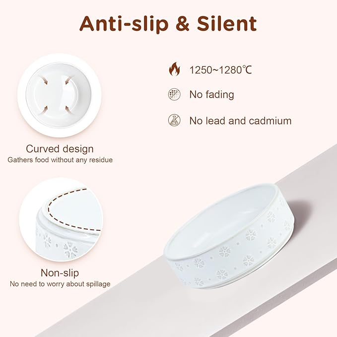 SPUNKYJUNKY Ceramic Dog Bowl Set with Acacia Wood Stand Raised for Small Medium Sized Dog (Shallow, 15.5cm)