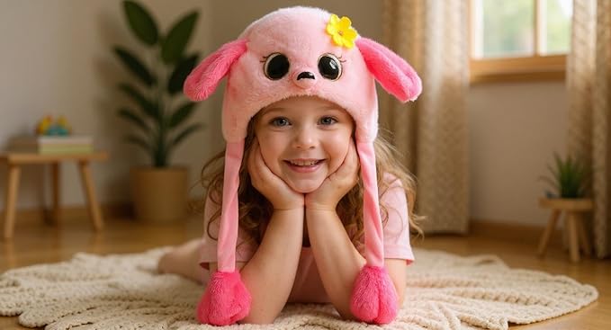 Animal Hat with Ears Moving Jumping Pop Up Beating Hat Plush Holiday Cosplay Dress Up Funny Gift for Kids