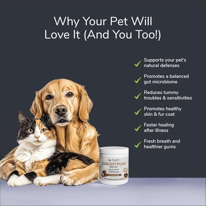 Wellness Extract Bovine Colostrum Powder for Pets – 100% Grass-Fed Cows– Natural Immune & Gut Health Support – Skin & Coat Supplement for Dogs & Cats – 150g