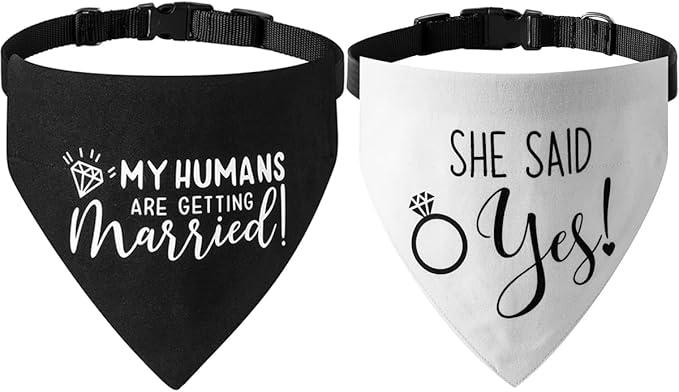 My Humans are Getting Married She Said Yes Dog Wedding Bandana Collar, Adjustable Engagement Pet Bandana with Quick Release Buckle & D-Ring for Dogs & Cats