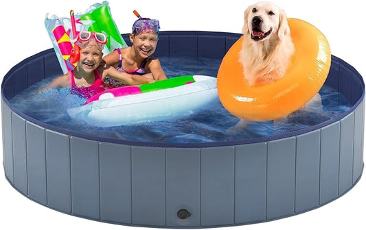 Taeku Foldable Dog Pool – Durable Collapsible Pet Bathing Tub for Pets Dogs and Cats Portable Pet Wading Pool for Indoor Outdoor (Gray 63 x 12in)