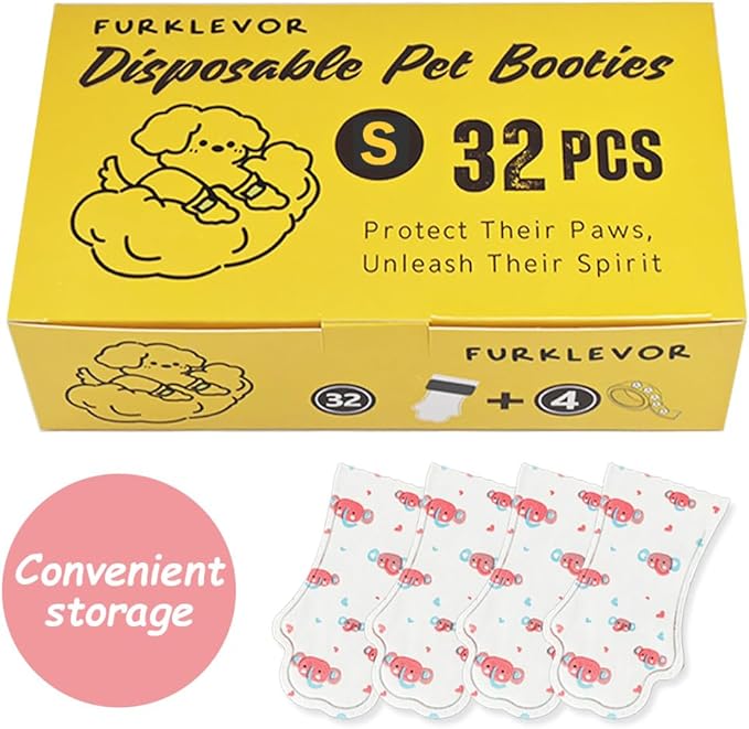 Disposable Dog Booties for Dogs & Cats,32Pcs Pet Booties Waterproof and Breathable with Adjustable Bandage,Paw Socks Protector for Small Medium Large Dogs(Small,Paw Width:1.18~1.77inches)