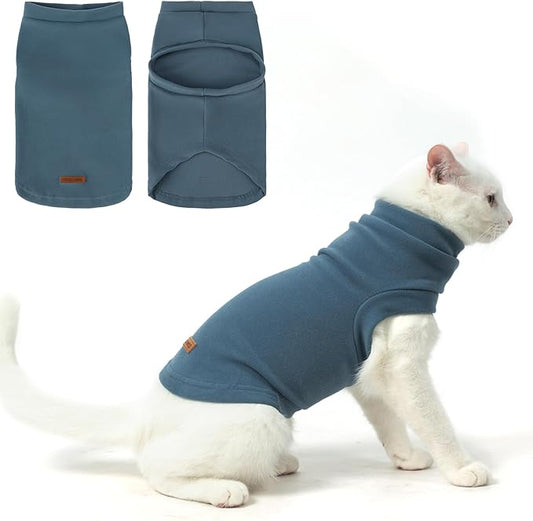 EXPAWLORER Soft Cat Sweater - Sweaters for Cats Only Warm Kitten Clothes, Fall and Winter Pet Coat Pullover Design, Fleece Sweatshirt Clothing Also for Puppy Small Dogs, Blue Small