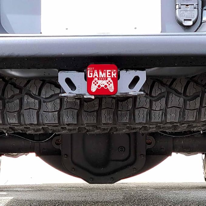 Trailer Hitch Covers Game Pad, Best Gamer Ever Quote Video Games Geek Anti-Loss Hitch Cover Fits 2" Hitch Receivers for Trucks, Tough Receiver Tube Hitch Cover Plug for Cars, Red