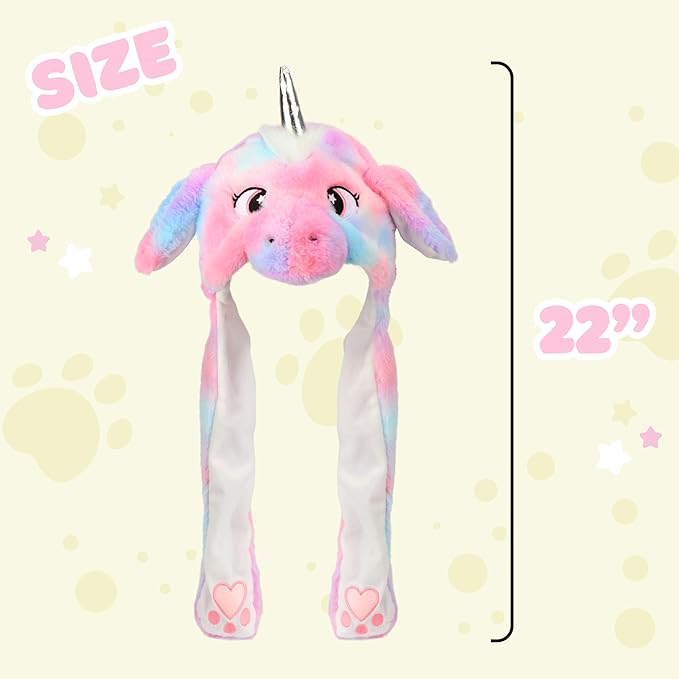 Animal Hat with Ears Moving Jumping Pop Up Beating Hat Plush Holiday Cosplay Dress Up Funny Gift for Kids
