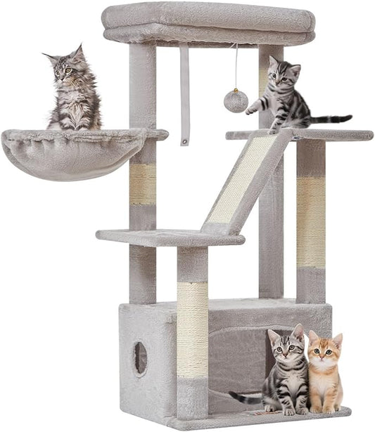 Taoqimiao Cat Tree,38.2-Inch Cat Tower for Indoor Cats,Suitable for Kittens with Luxurious cat condo with Adjustable Baskets and Luxurious Perch Light Gray MS029SW