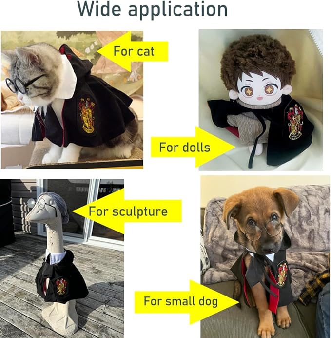 ANIAC 3PCS Halloween Dog Costume Cat Wizard Cape Glasses and Necktie Set Halloween Puppy Outfit Pet Academy Magician Cosplay Apparel for Kitten Cat Small Dogs (Black+Red, Small)