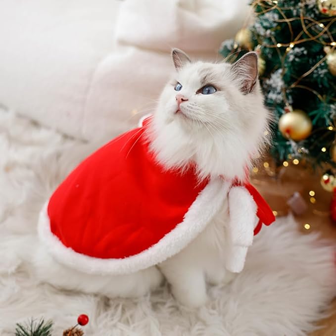 ANIAC Pet Christmas Costume Poncho Cape with Hat Santa Claus Cloak for Cats and Small Dogs Red Christmas Dog Costume Holiday Cat Outfit (Small)…