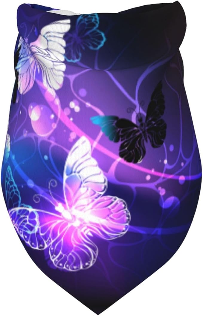 Glowing Night Butterflies Dog Bandana Scarf Triangle Bibs Pet Accessories Cat Kerchief White25 One Size