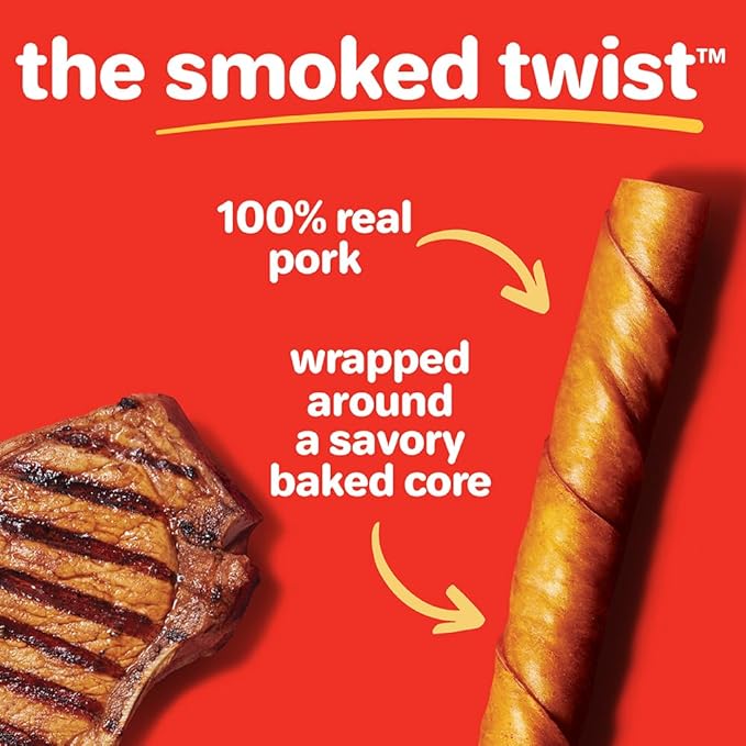 Hartz Oinkies Smoked Twists with Naturally Smoked Pork Rawhide-Free Dog Treats, Highly Digestible Long Lasting Dog Chews, 20 count