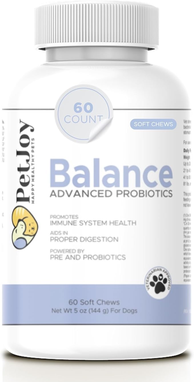 PetJoy Dog Probiotic Chews for Digestive Health - Puppy Diarrhea Probiotics for Dog Gas Relief and Gut Health - Digestive Enzymes for Dogs Diarrhea (60 Probiotics for Dogs Fiber Supplements)