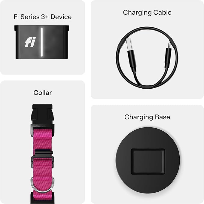 New Fi Series 3+ Smart Dog Collar - GPS Dog Tracker and Activity & New Fitness Monitor, Waterproof, LED Light, Escape Alerts, Nationwide Coverage [Free 6 Month Membership] (Pink, Large)