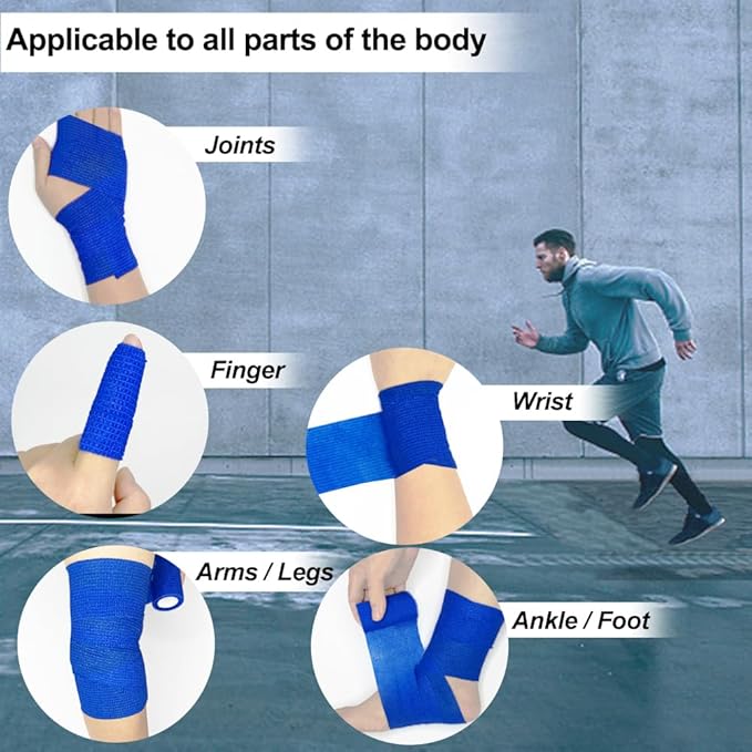 12 Pack Self Adhesive Bandage Wrap,3" X 5 Yards Black Elastic Cohesive Bandage for Sports,Wrist,Ankle,Vet Wrap,Grip Tape