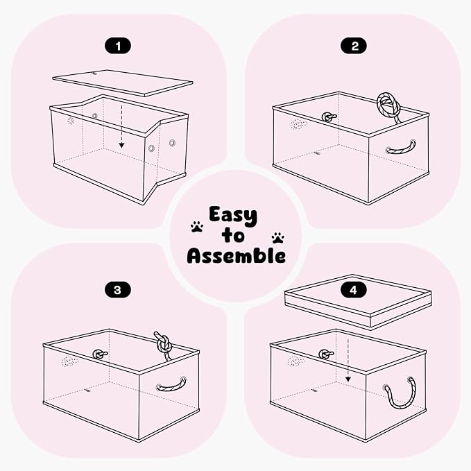 Dog Toy Basket with Lid, Dog Basket for Toys, Dog Toy Box with Cotton Rope Handles, Collapsible Storage Bins for Dog Toys, Dog Storage Organizer, Pink