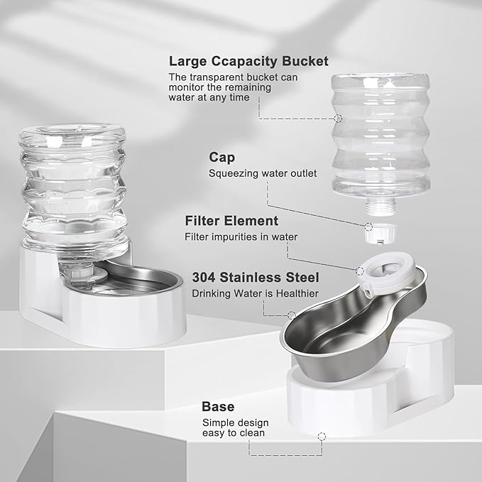 RIZZARI Dog Water Bowl Dispenser: 5L Automatic Stainless Steel Gravity Feeder - Large Capacity for 8-20 LB Cats with Joint Spine Pain - for Kitchen Bedroom